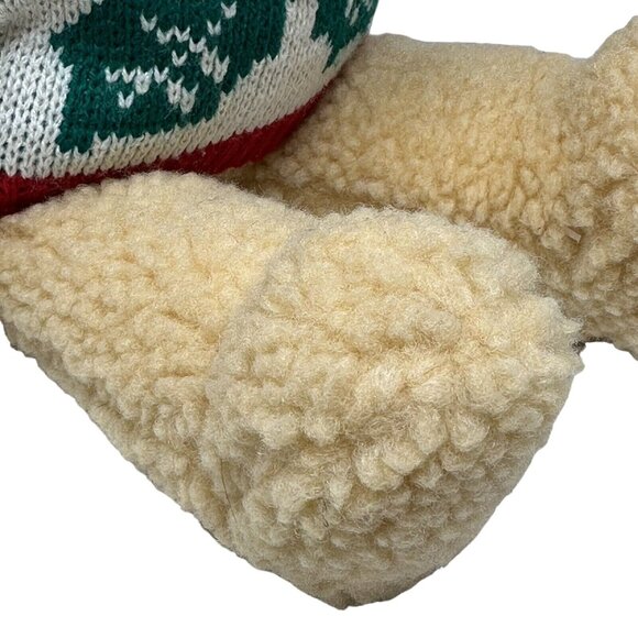 TB Trading Christmas Bear Plush Curly Fur Holly Berry Sweater Beige 14 Inch - Picture 6 of 11